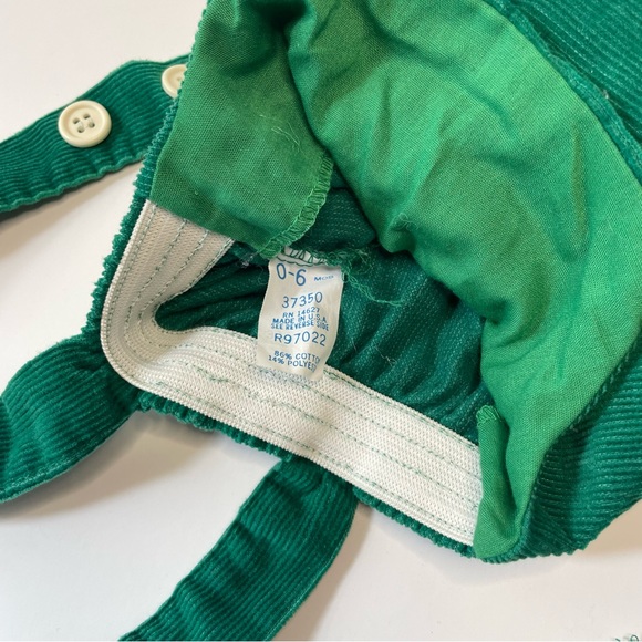 Vintage Newborn Overalls Outfit Green Corduroy Rainbow Striped Shirt Boy Or Girl - Picture 10 of 12